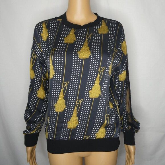 Vivienne Midow Silk Rope Lace Sleeve Blouse Vntg 4 - Picture 1 of 10
